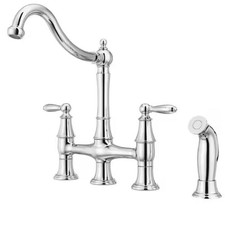 Pfister Courant Two Handle Bridge Kitchen Faucet W/ Side Spray, Polished Chrome