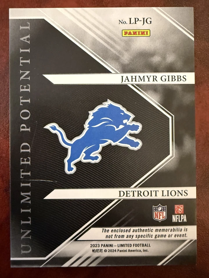 2023 Panini Limited - Unlimited Potential Jahmyr Gibbs #LP-JG /200 (MEM, RC) - Image 2 of 2