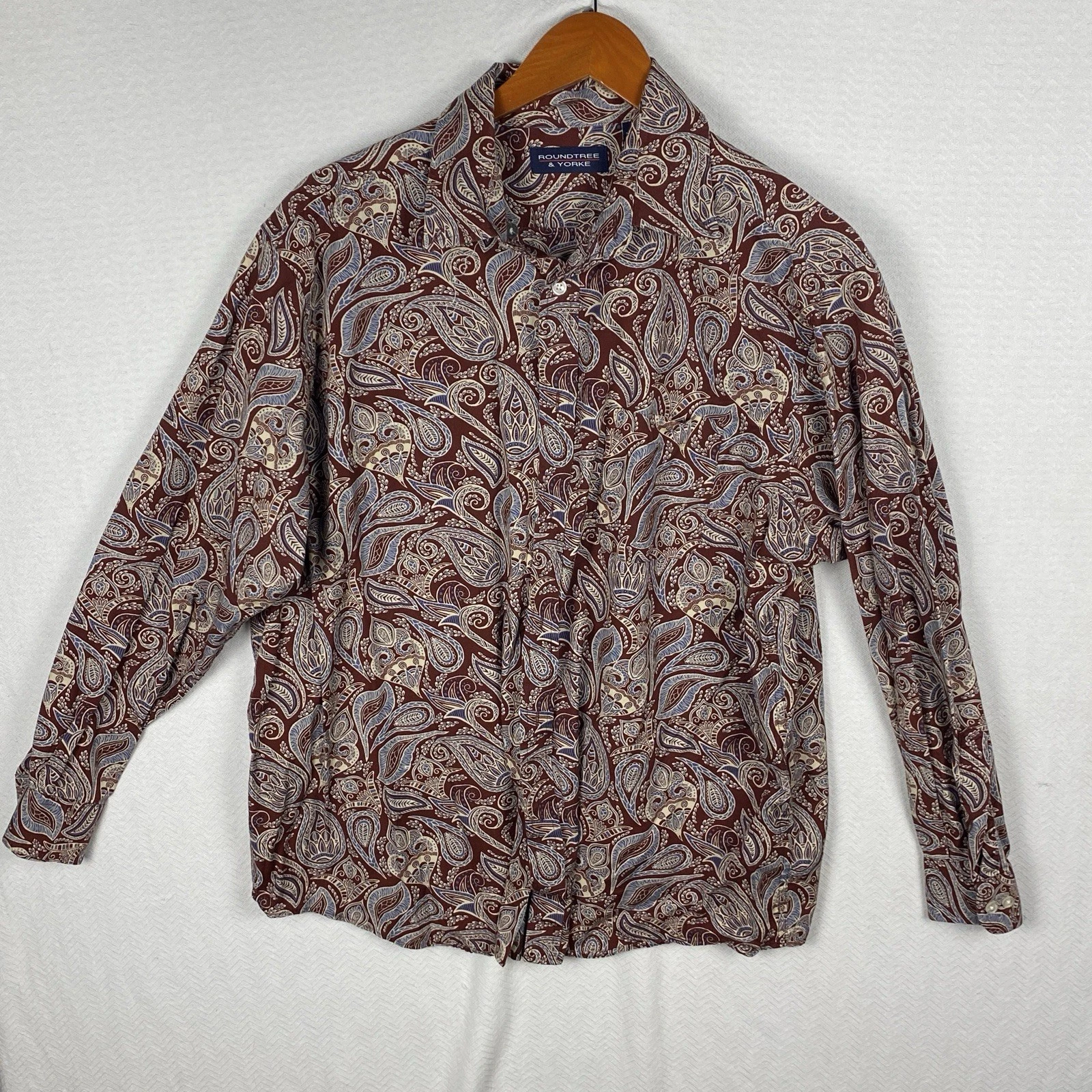 Roundtree & Yorke Mens Shirt Large Paisley Button Up Long Sleeve Casual