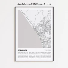 Oceanside City Map Print, California Travel Poster, Modern Map, Wall Decor Art