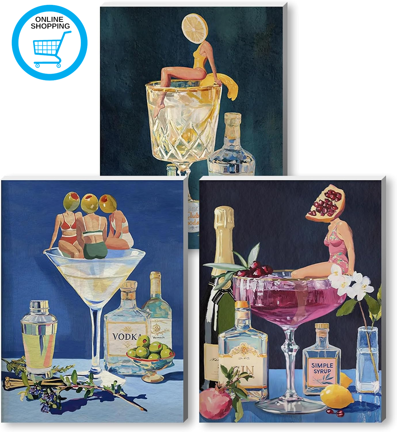 DIY 3 Pack Juice Paint by Number for Adults,Wooden Framed Painting Kits for Adul