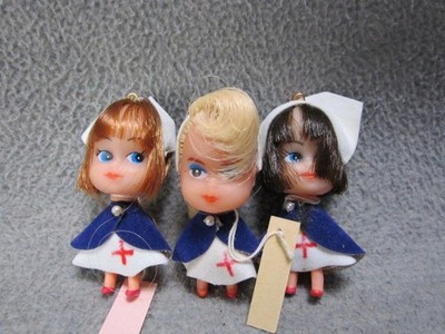 Vintage Kiddle Clone NURSE Tiny Play House Dolls 2'' Redhead Brunette & Blonde