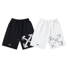 Off Arrow White Casual Sweat Shorts Elastic Drawstring Loose Summer Sports Short
