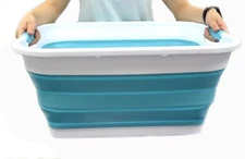 SAMMART 41L Collapsible Plastic Laundry Basket, Blue - Foldable Storage/Hamper