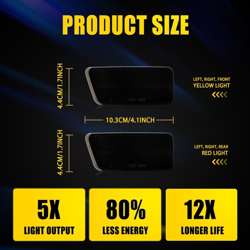 4X Amber&Red Side Marker Light Smoked Lens LED Fit Ford Bronco Sport 2021-23 EXF - Zdjęcie 9 z 17