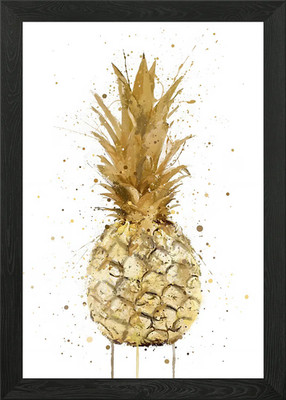 Aquarell Gold Ananas gerahmtes Wandbild Poster Leinwanddruck Bild