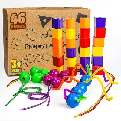 Rainbow Stringing Beads for Toddlers 46 Pcs Set - 5 pk - Stringing Beads - St...