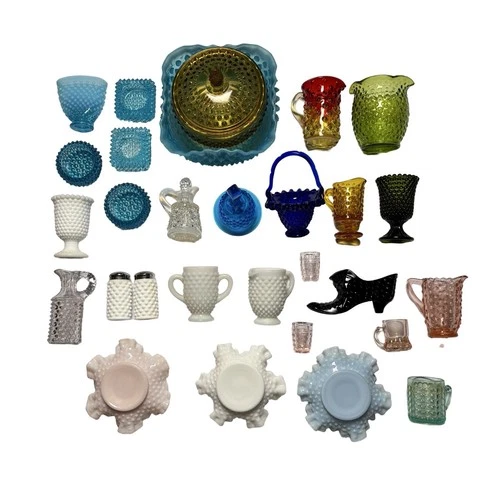 Lot Of 29 Vintage Glass Ware Color Milk Hobnail Amber Moon Fenton Black Shoe