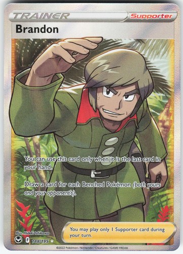 Brandon 188/195 Ultra Rare Silver Tempest Pokemon Holo Near Mint