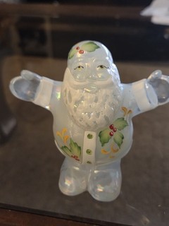 Fenton Santa Claus Opalescent Iridescent Signed KS Buskirk Holly Berries Glass