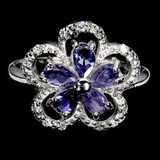 925 Sterling Silver Ring Pear Iolite 5x3mm White Topaz Gemstone Jewelry Size 8