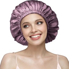 YFONG Double Layered 100 Silk Bonnet for Sleeping Women, 22 M, Plum-Purple