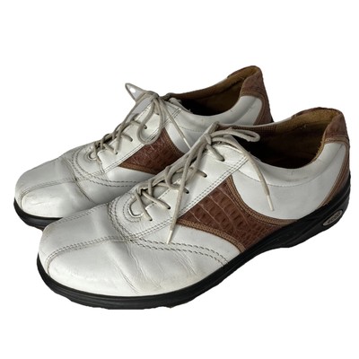 ECCO Golf Shoes Leather White Brown Croc Trim Soft Spikes Men s Size 44 EU 10.5