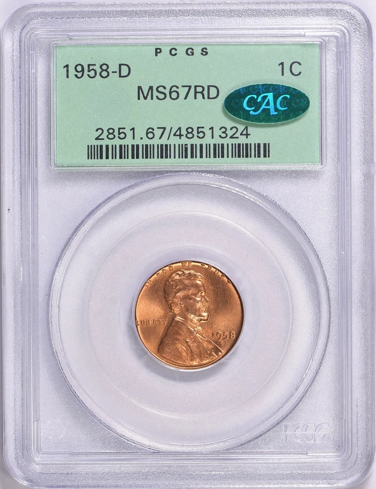 1958 D Lincoln Cent PCGS MS67 RED CAC Old Green Holder RARE OGH - Image 2 of 3