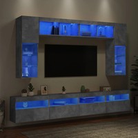 Tv-Wohnwand Betongrau Mit Led-Beleuchtung 8-Teilig