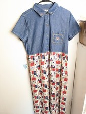 vintage 90s denim  floral shirt dress L farm country cottagecore prairie folk D