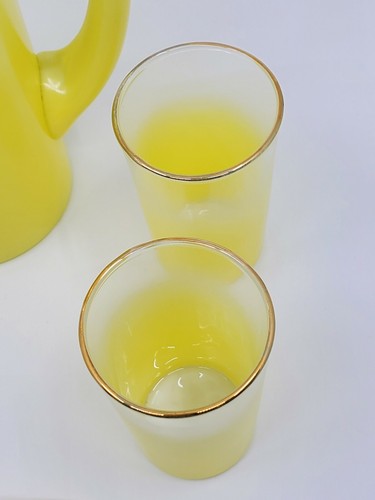 Blendo Yellow Frosted 40 oz Pitcher 4 Glasses 22k West Virginia Glass - Picture 5 of 11