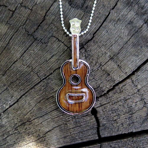 Koa Bois Hawaïen Hawaii Bijoux Défiler Plaqué Rhodium Laiton Pendentif Brp 1084