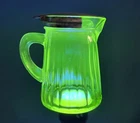 Vintage Anchor Hocking Green Uranium Glass Rusted Flip Lid 4.25” Syrup Pitcher