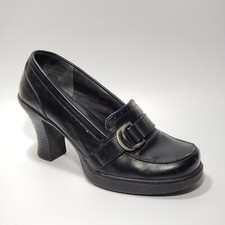 Vtg 90's Y2K Mudd Platform Loafer Heels Sz 7 Black Dark Academia Grunge
