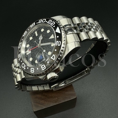 Custom Made MODS GMT Style Watch Automatic Movement Black Dial Bruce Wayne Gray - Picture 3 of 5