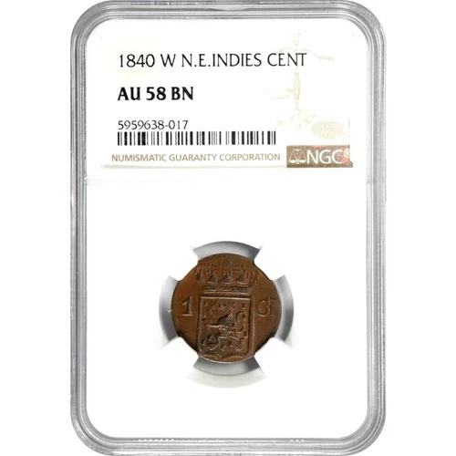 1840 W Netherlands East Indies 1 Cent, Sumatra, NGC AU 58