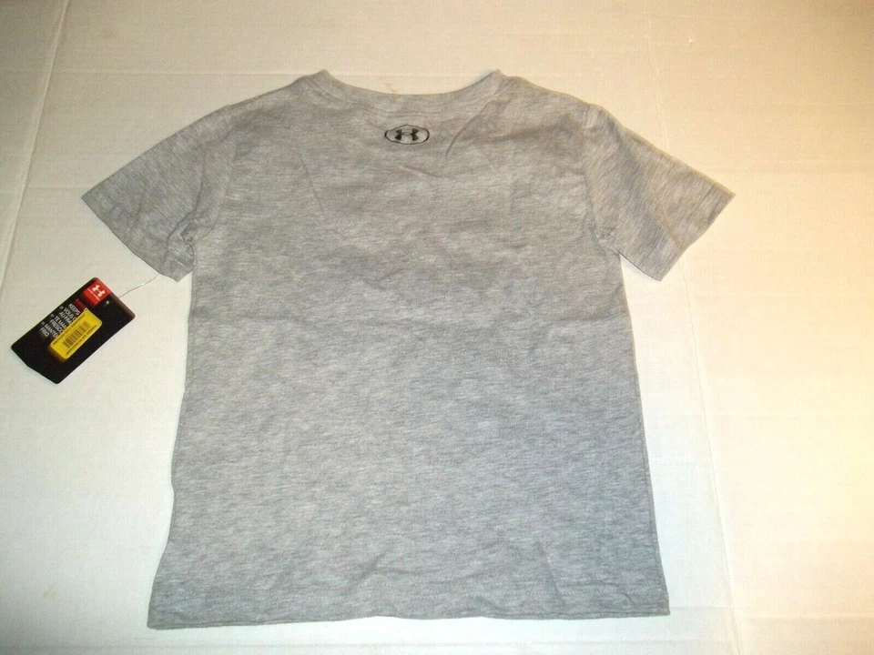 Новый под ARMOUR sz 4 мальчиков короткий рукав хлопок смесь рубашка серый синий логотип - Изображение 2 из 2