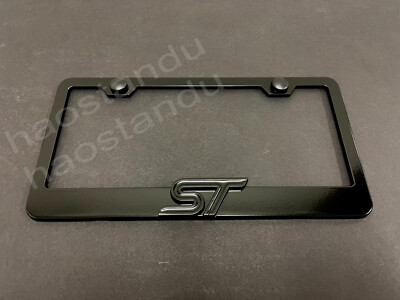 1x Black ''ST'' 3D Emblem BLACK Stainless License Plate Frame RUST FREE +ScrewCaps