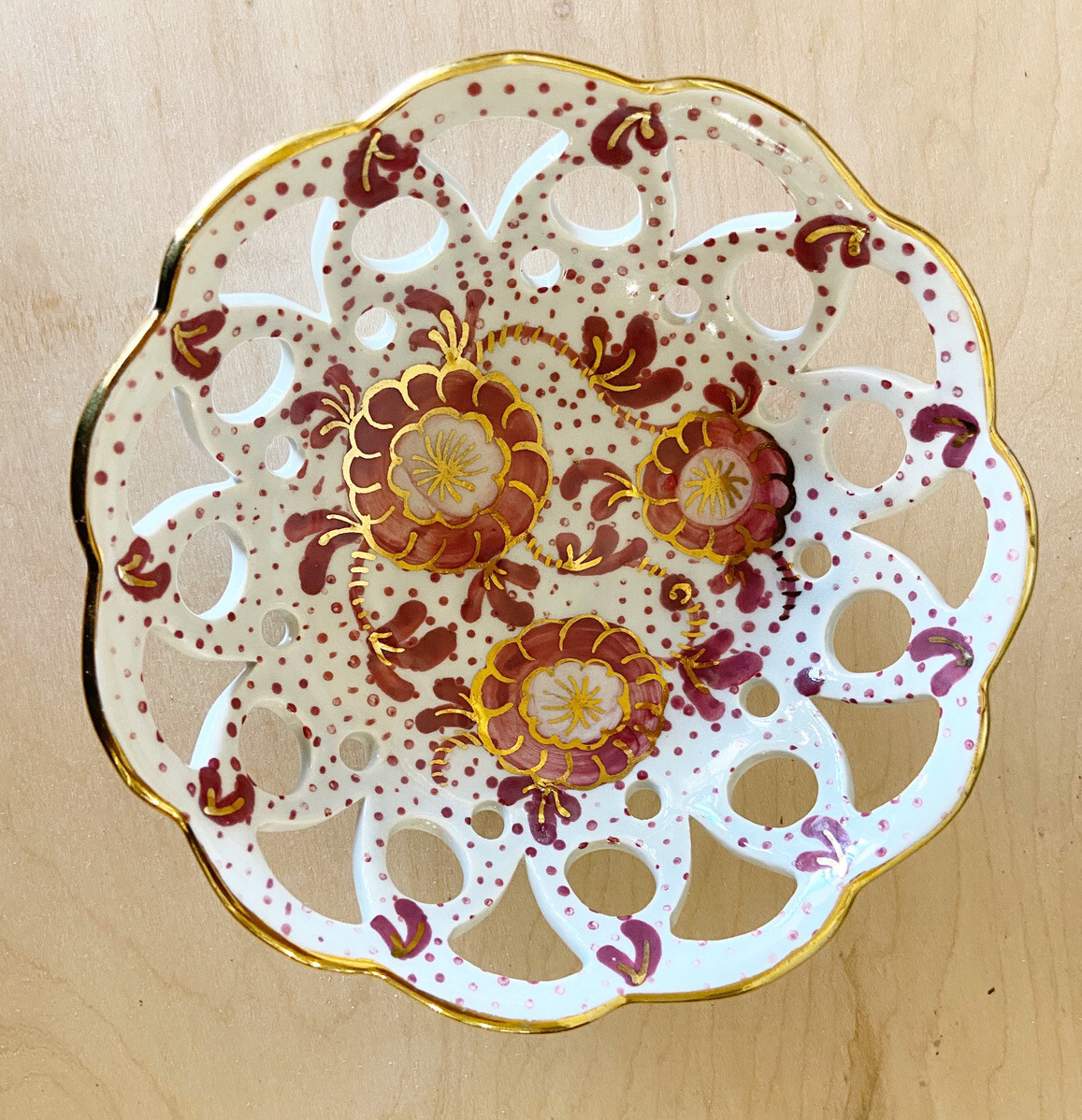 GOUDA CARMEN ZENITH HOLLAND Hand Painted LATTICE Trinket Bowl