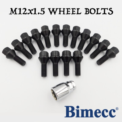 M12x1,5 Radschrauben Bimecc (schwarz) x 12 + Schlösser für Opel Kadett Meriva Vectra