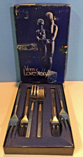 Viners LOVE STORY Set 6 Pastry Forks in Original Box Sheffield England Stainless