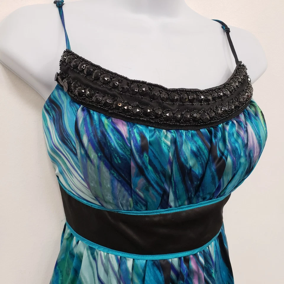 Vintage Love Tease Womens Satin Babydoll Tank Top Size S Blue Beaded Artsy Y2K - Image 2 of 4