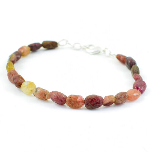 Watermelon Tourmaline 60.00 Cts Natural 7" Long Oval Beads Bracelet NK 57E107 - Picture 1 of 2