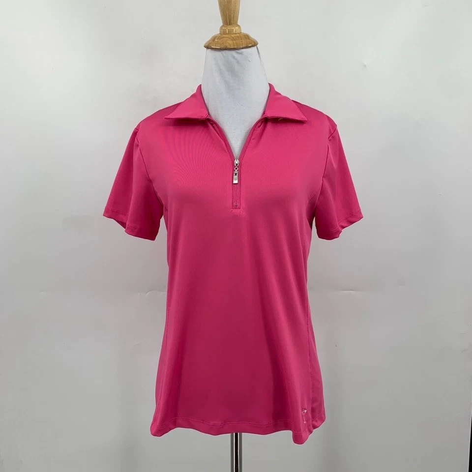 Golfino Polo Shirt Womens M Medium Barbie Pink 1/4 Zip Short Sleeve Performance - Image 2 of 4