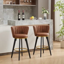Set of 2 Swivel Bar Stools Bar Chair Counter Height Dining Chairs w/ Metal Legs
