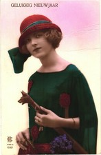 Beautiful Dutch Woman, Gelukkig Nieuwjaar, Happy New Year In Dutch Postcard