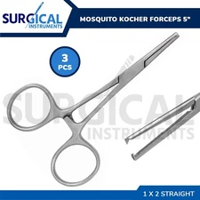 3 Mosquito Kocher Forceps 5.00" Straight with 1x2 Teeth Stainless German Grade
