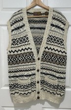 90s Fair Isle Knit Preppy Sweater Vest XL Beige Brown Wool Blend Authentic Issue