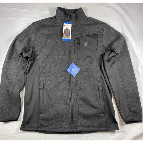 Spyder Mens Large Full Zip Fleece Jacket Gray Black Stretch Performance NWT - product listing photo