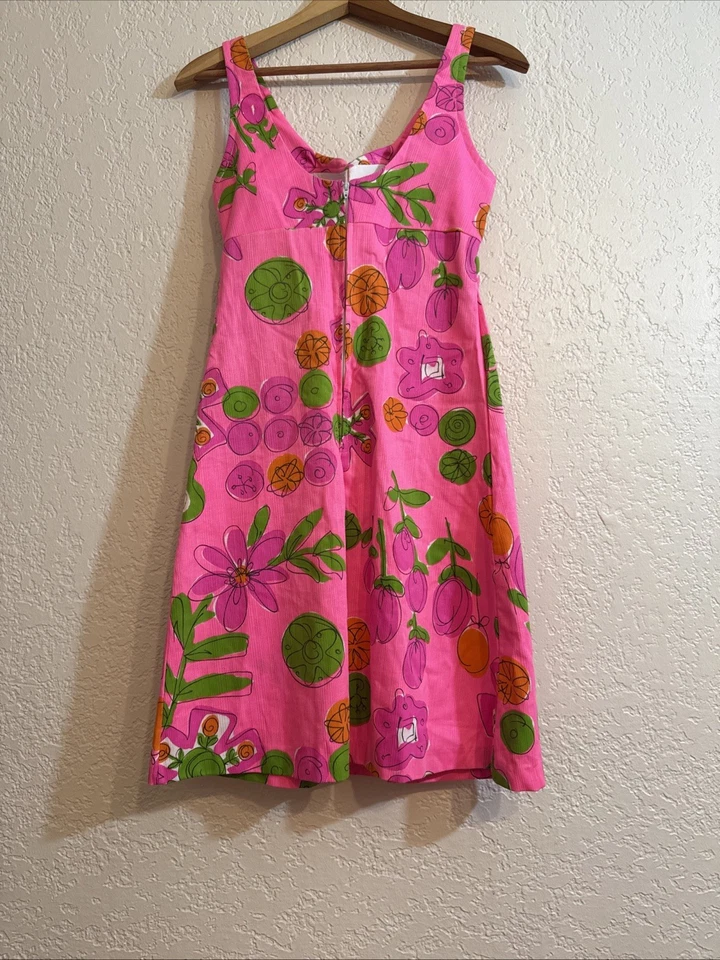 Vintage años 60 abstracto hawaiano rosa caliente, Martini verde oliva y naranja atómico Foto 3 de 4