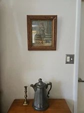 Lithograph Antique Winter Pets 19th c. Art Girl Dog H. Hallett 14"x10" Framed