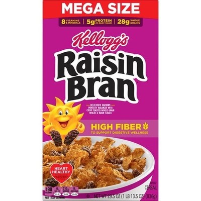 Kellogg's Raisin Bran Original Breakfast Cereal, High Fiber, Mega Size, 29.5 oz