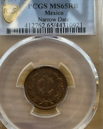 1911 MEXICO 1 CENTAVO 1C NGC MS 65 RB  RARE  BU RED BROWN Only 2 Finer