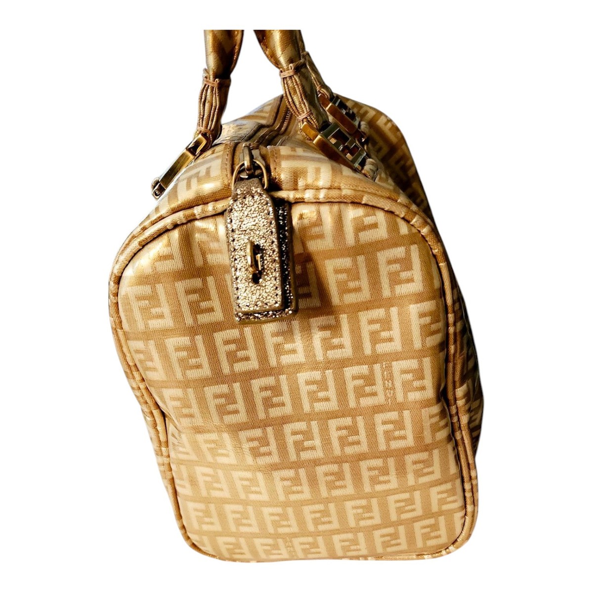Fendi Gold Icon Logo Boston Bag with Dust Bag Perfect 4 Special Or