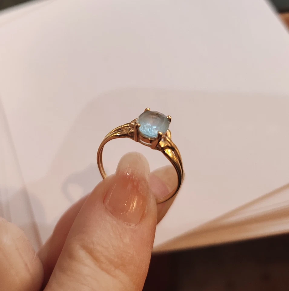 Bague or jaune 18 carats et aigue marine - Photo 2/4