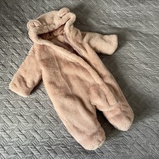 Baby Girl 0-3 Month Faux Fur Pram Snow Suit - Super Warm Bear Ears  