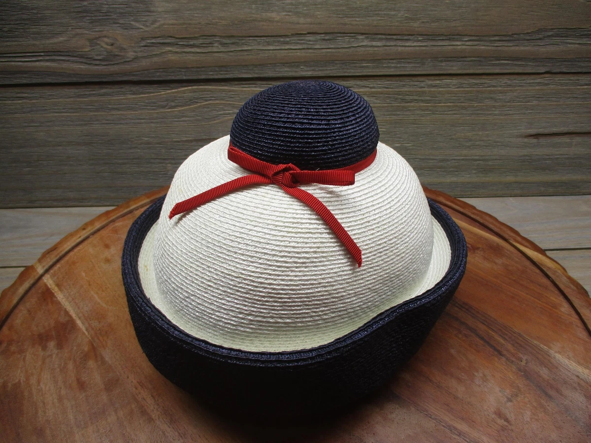 VTG cloche paper sun hat with a black and white bow band.made in Italy Girls White Vintage Style Black Bow Tie Cloche Hat – Mia  main image 2