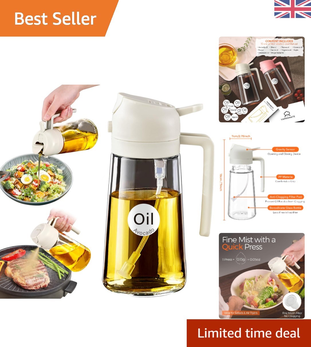 16oz Olive Oil Sprayer - 2-in-1 Dispenser for Kitchen & BBQ Creamy White