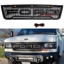Black Front Bumper Grill for 2003-2007 Ford E150 E250 E350 Grille W/ LED Lights