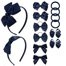 Girl Navy Hair Bow Accessories 14 Pieces Uniform Hair Bows Hair Clips Navy Blue